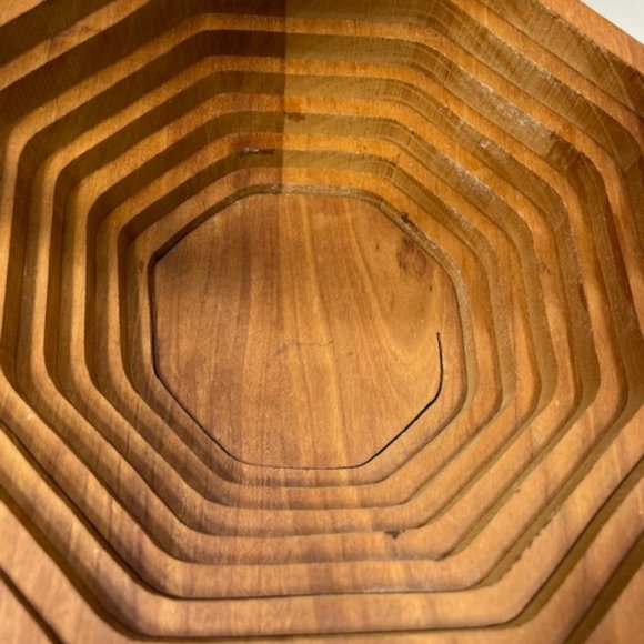 VTG Collapsible Octagon Wooden Fruit Bowl Basket Expandable, Foldable w/Handles - Picture 5 of 14